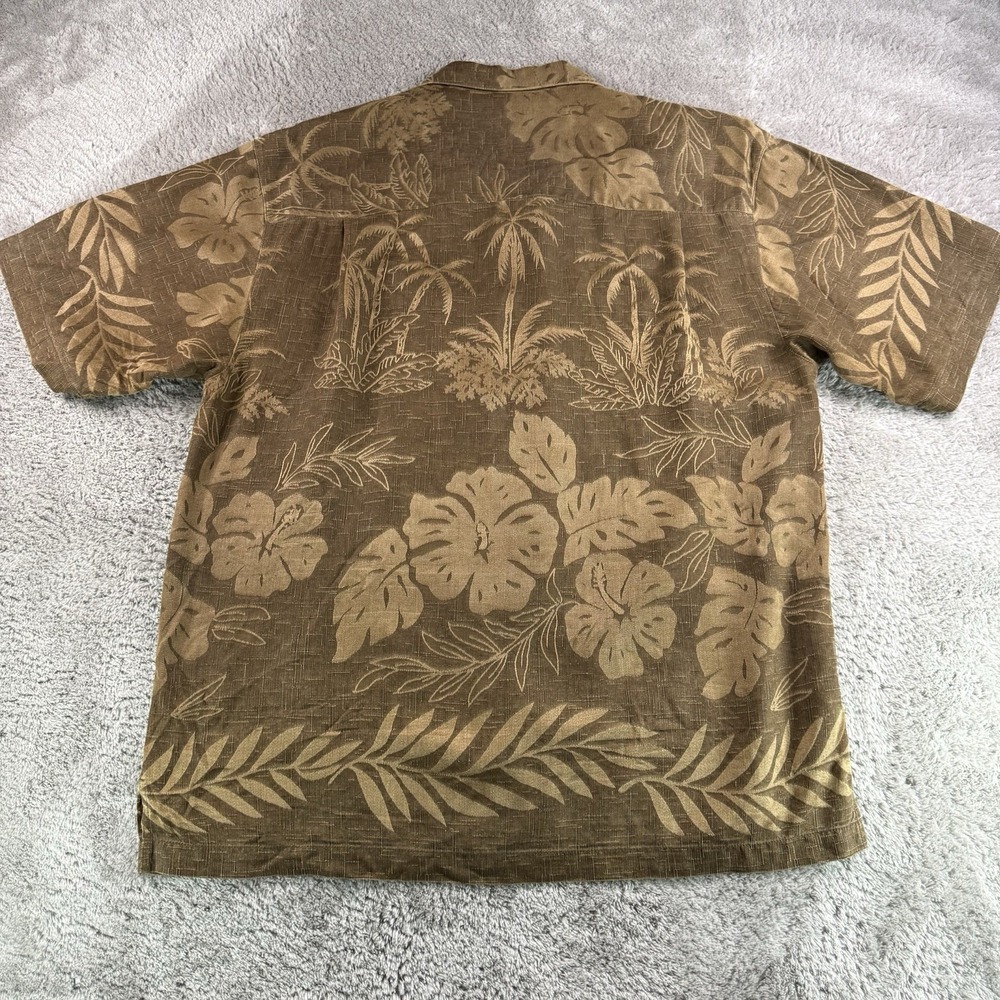 Tommy Bahama Mens Medium Brown 100% Silk Tropical Palm Leaf Camp Hawaiian Shirt - Picture 3 of 7